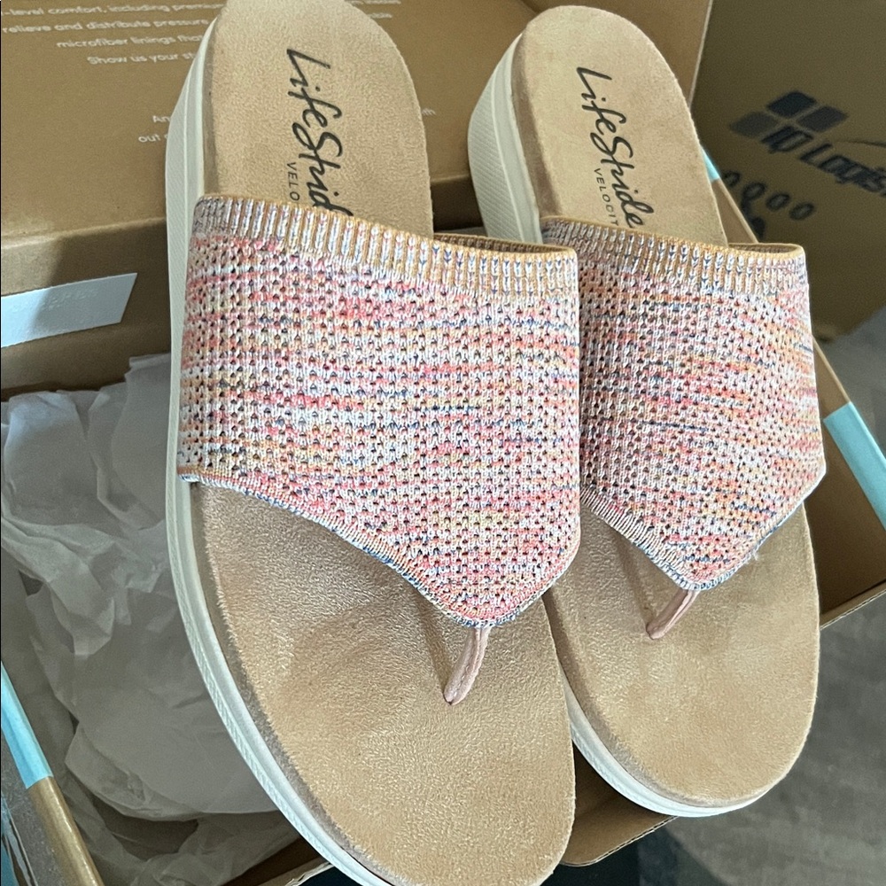 Life Stride Women's Pink and Tan Sandals